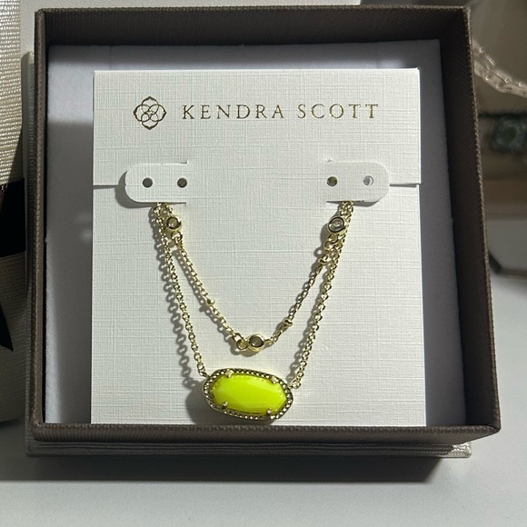Kendra Scott Elisa Gold Necklace w/ Neon Yellow Pendant + BONUS Necklace NWT - Picture 4 of 7